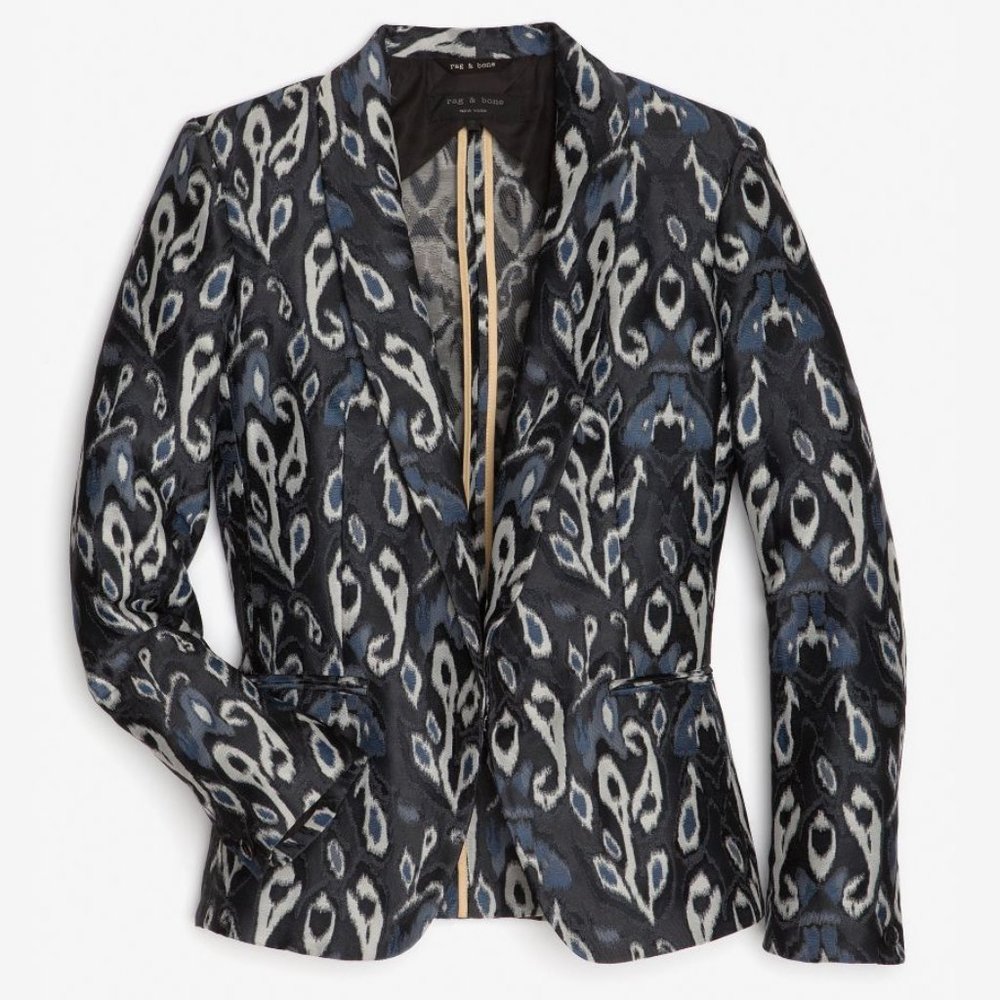RAG & BONE Silver Ikat Brocade Jacquard Blazer Tuxedo Jacket sz 0 Women's Tux - Picture 3 of 14